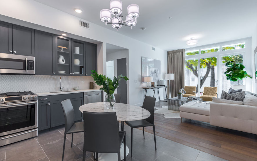 West Grove Pasadena condominiums, 125 Hurlbut Street - kitchen and living room